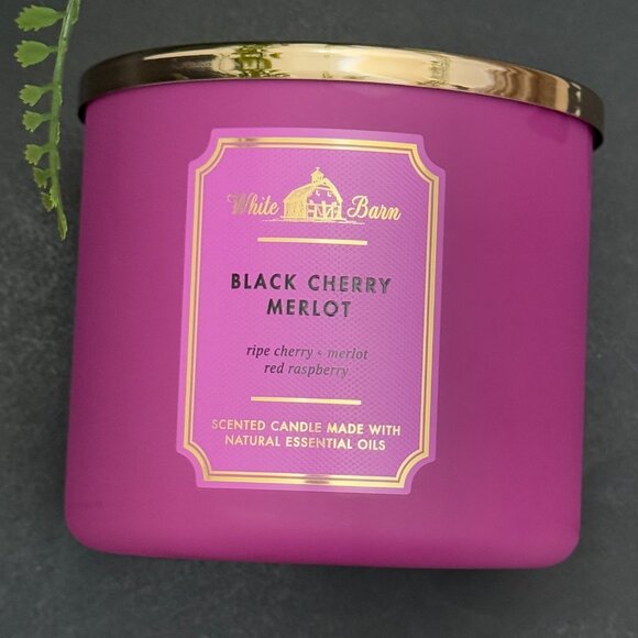BBW Black Cherry Merlot White Barn Bath & Body Works 3 Wick Candle - Picture 5 of 10